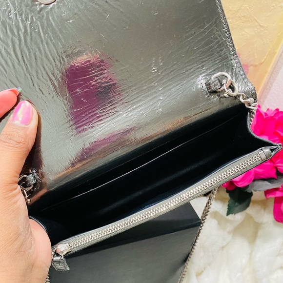 YSL wallet on Chain Wrinkled Metallic Leather Crosbody - Picture 9 of 13